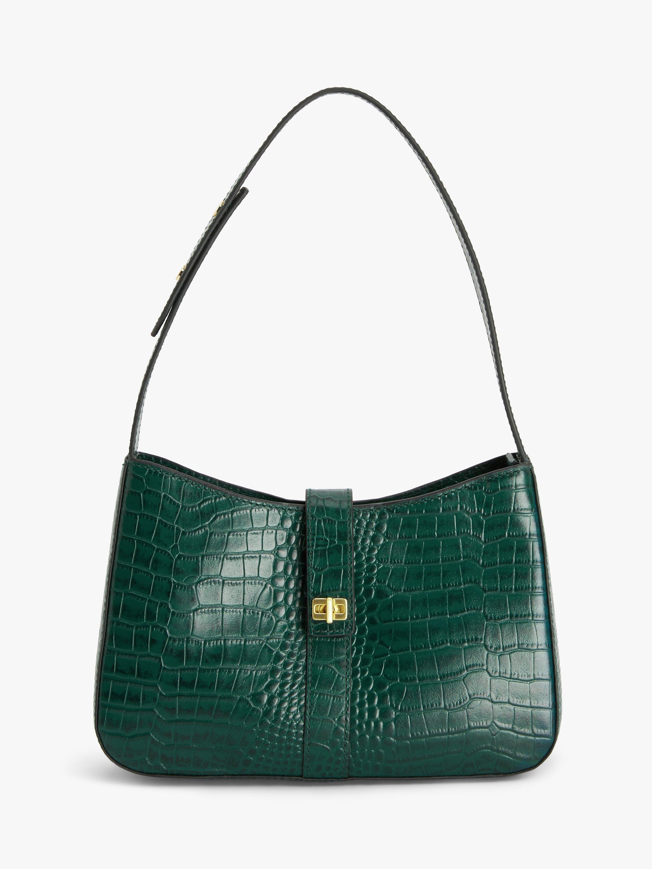 John Lewis Faux Croc Leather Shoulder Bag, Green