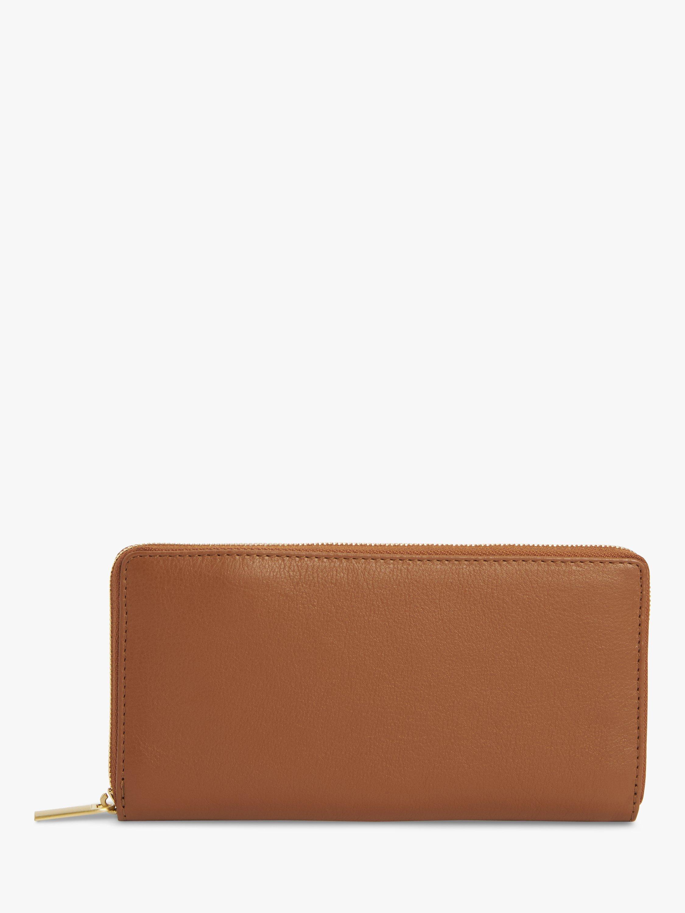 John Lewis Leather Long Zip Around Purse, Ginger Glaze