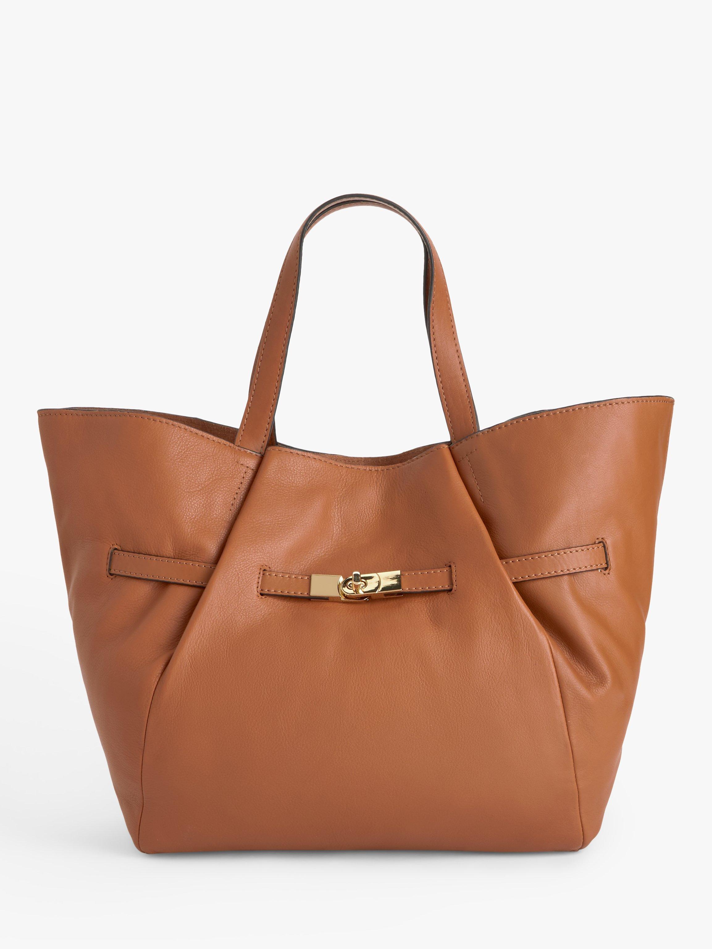 John Lewis Pleat Leather Tote Bag, Glazed Ginger