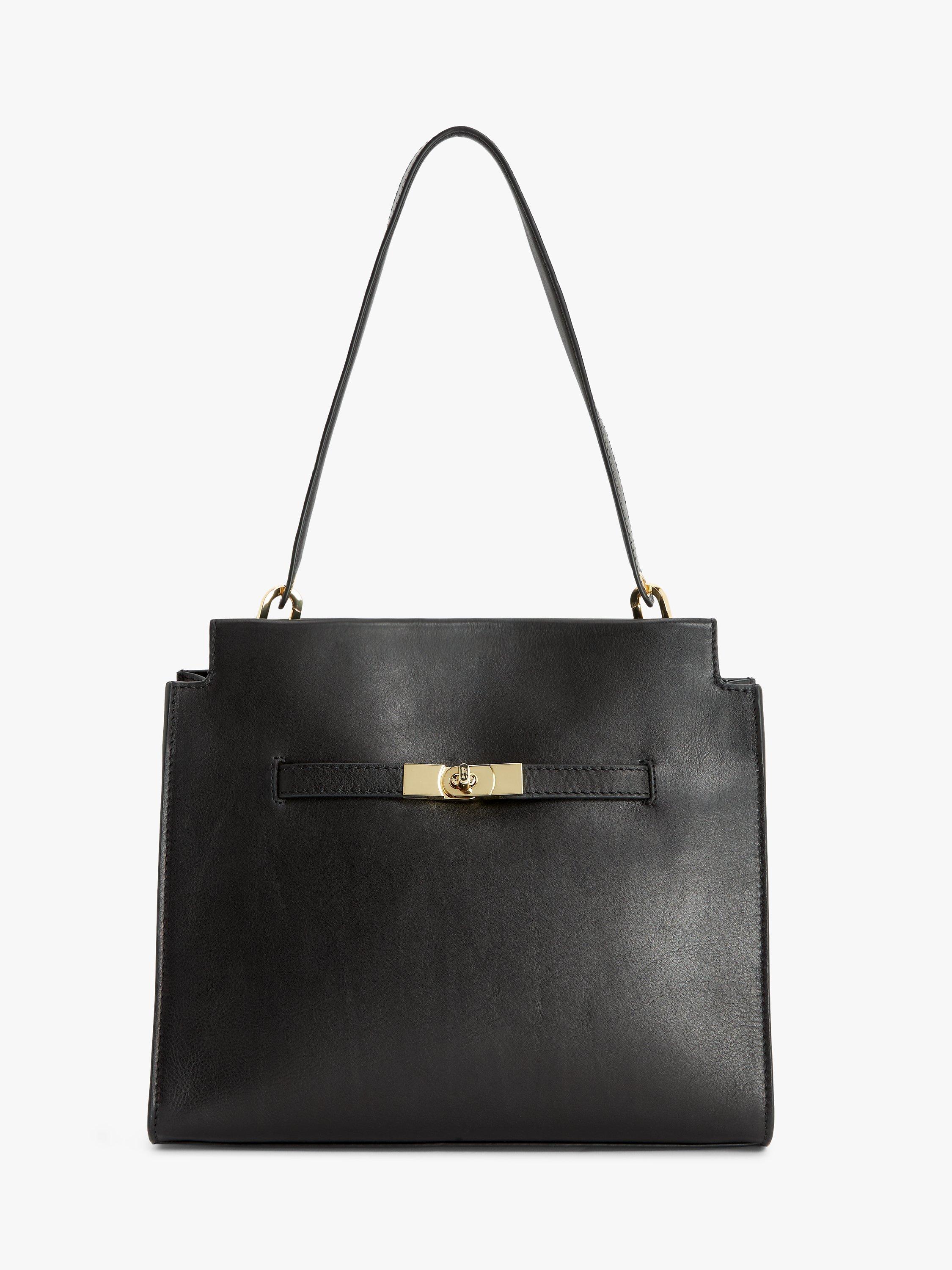 John Lewis Leather Belt Detail Shoulder Bag Black