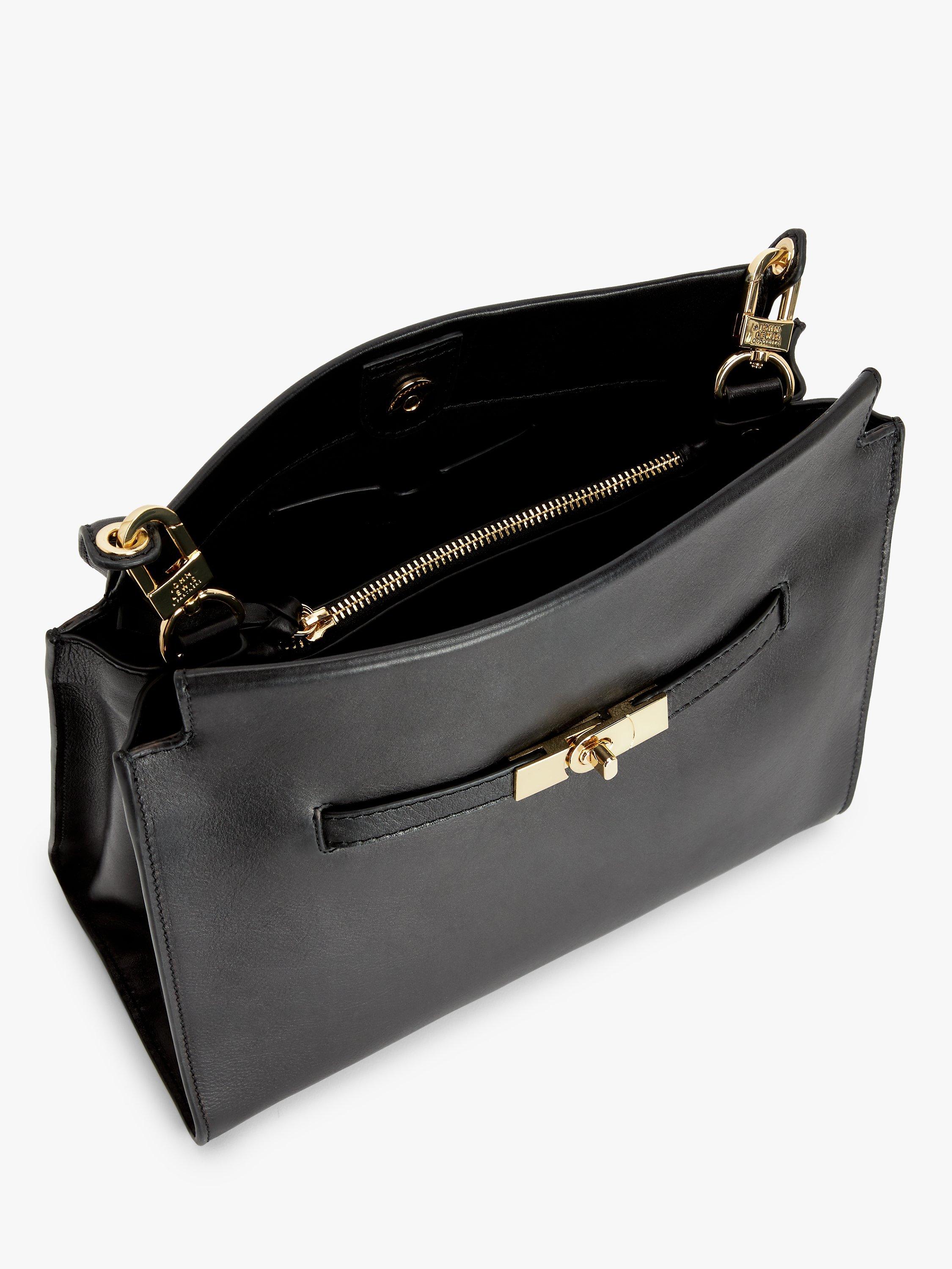 John Lewis Leather Belt Detail Shoulder Bag, Black