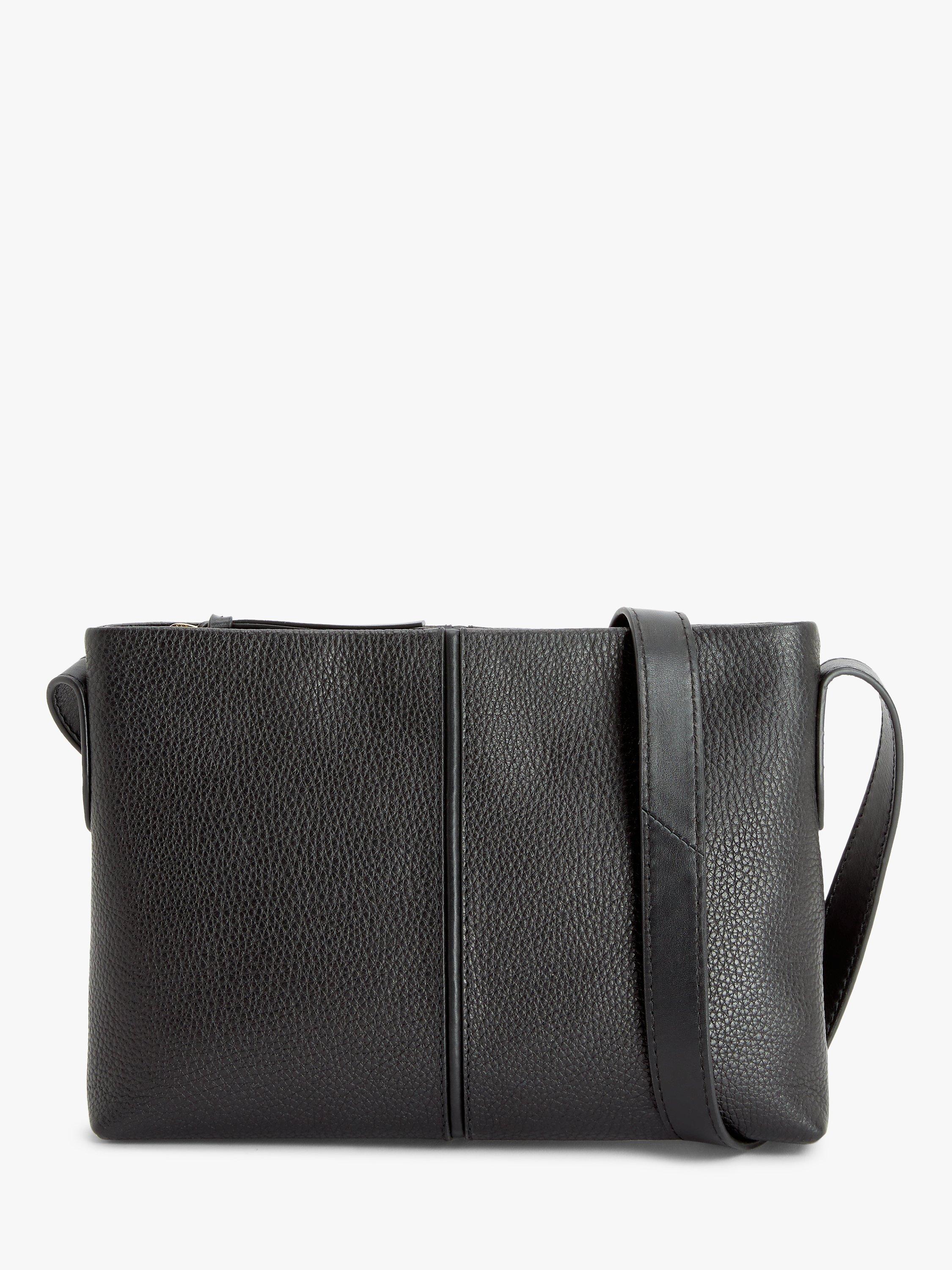 John Lewis Panelled Leather Cross Body Bag, Black