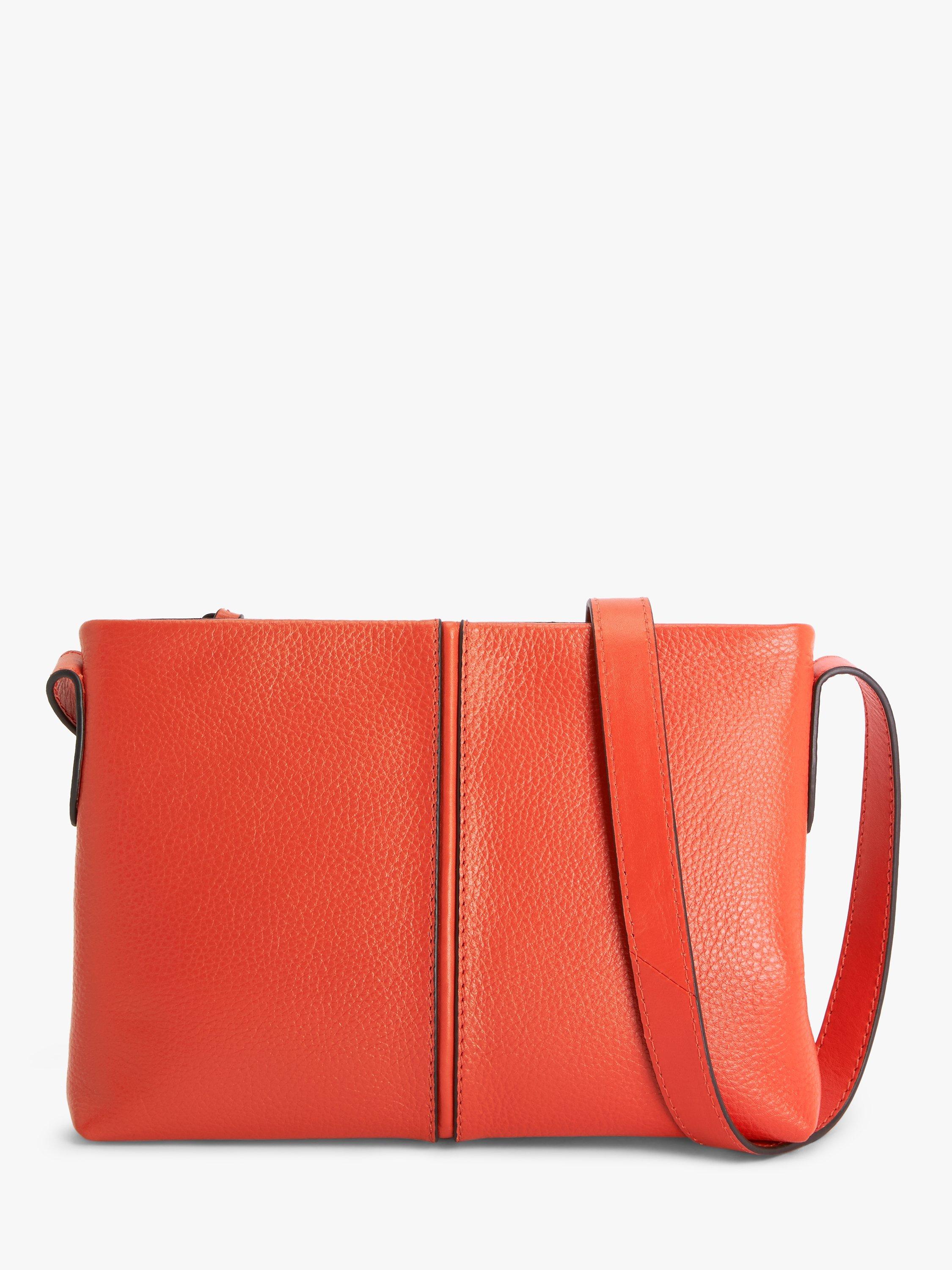 John Lewis Panelled Leather Cross Body Bag, Orange