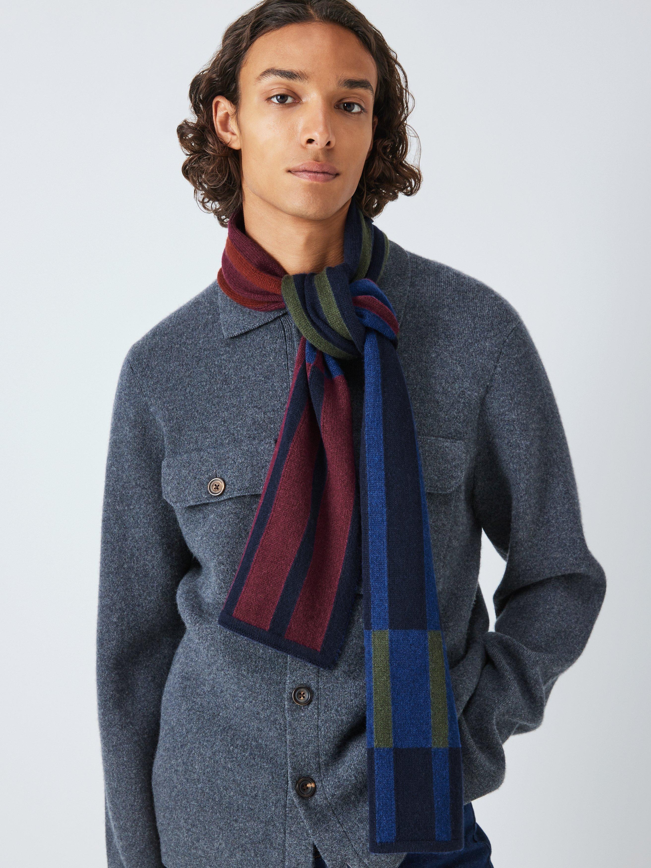 John Lewis Cashmere Block Stripe Scarf, Blue Multi