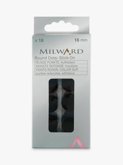 Milward Hook and Loop Stick-On Coins, Dia,16mm, Pack of 16, Black