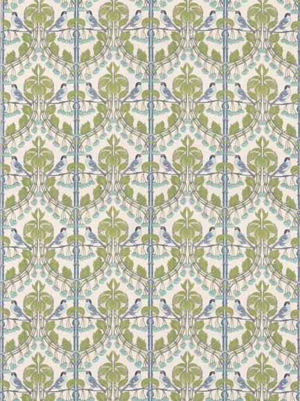 GP & J Baker Birds & Cherries Furnishing Fabric, Blue/Green, Blue/Green