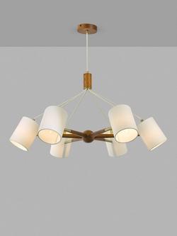 John Lewis Spindle 6 Arm Ceiling Light, Walnut/Antique Brass, Walnut/Ant Brass