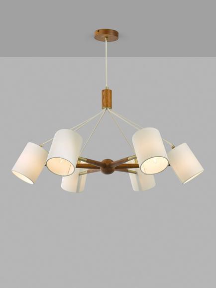 John Lewis Spindle 6 Arm Ceiling Light, Walnut/Antique Brass, Walnut/Ant Brass