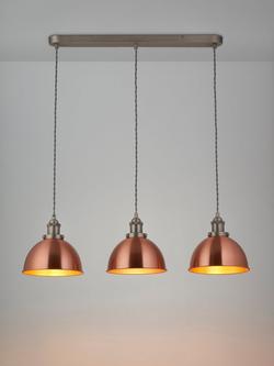 John Lewis Baldwin 3 Pendant Diner Ceiling Light, Brushed Copper