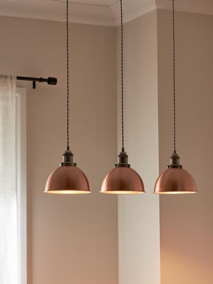 John Lewis Baldwin 3 Pendant Over Diner Ceiling Light - view 2, Brushed Copper