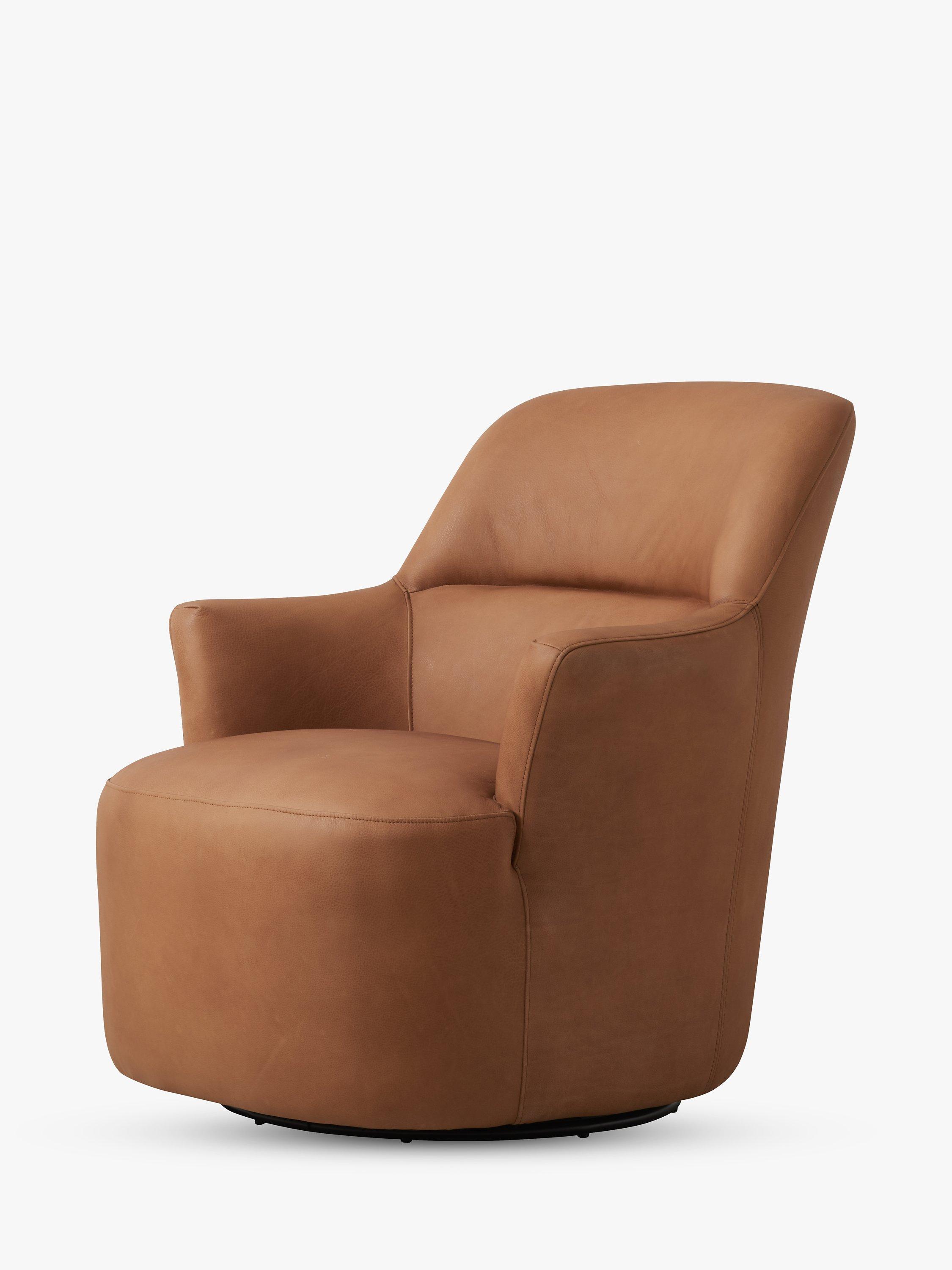 Halo Tuxedo Leather Swivel Chair Hand Tipped Camel