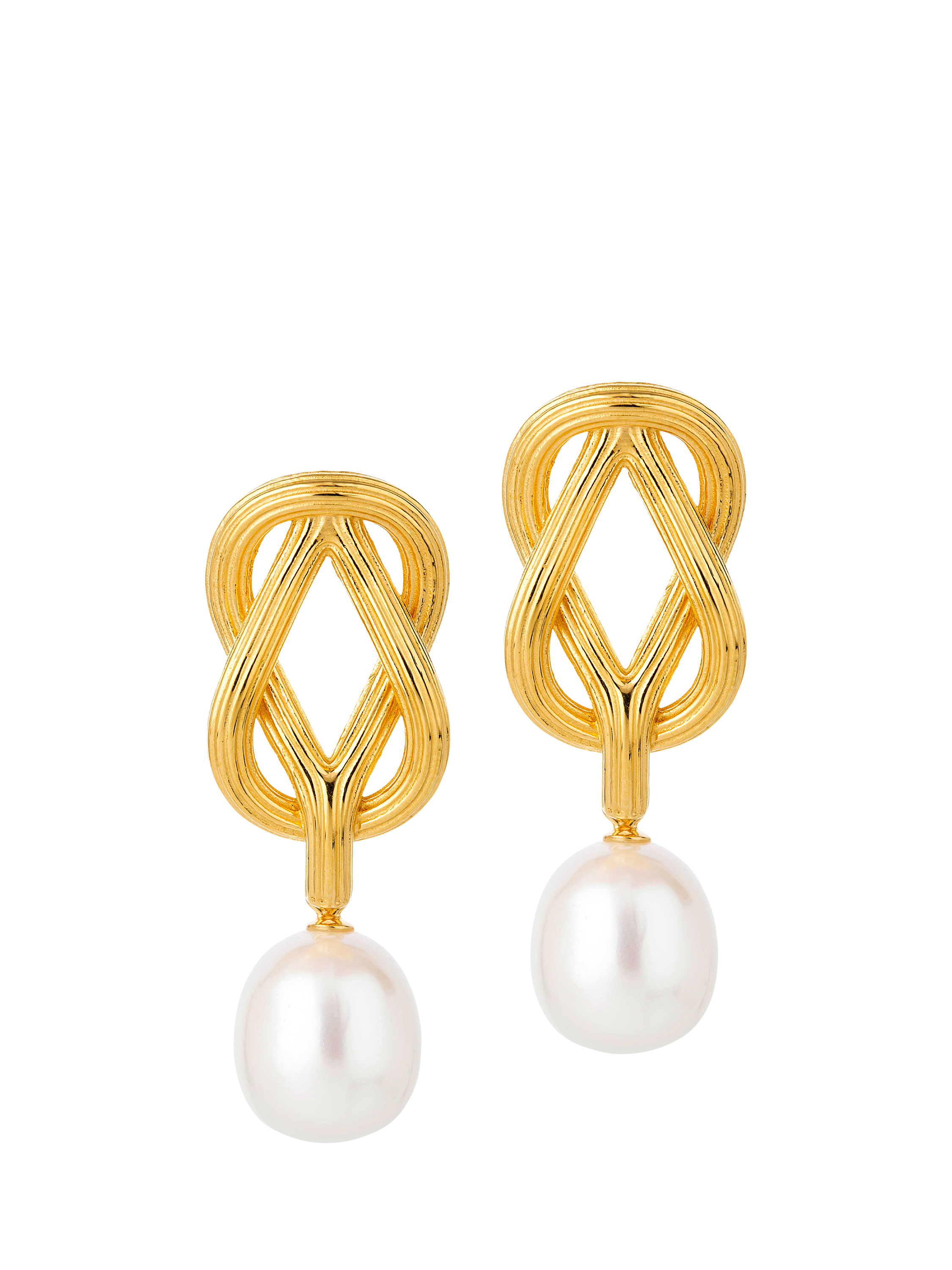 Product image 1 of 6, which shows Claudia Bradby Freshwater Pearl Connection Knots Drop Earrings, Gold