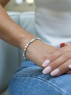 Claudia Bradby Freshwater Pearls & Turquoise Beaded Bracelet - view 2, Silver