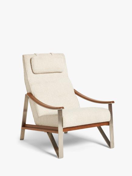John Lewis Tilt High Back Armchair, Dark/Metallic Leg, Natural Boucle, Natural Boucle