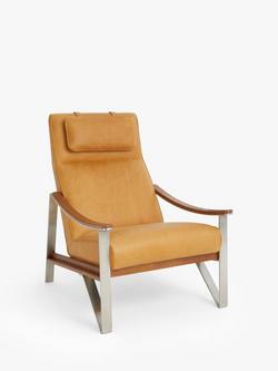 John Lewis Tilt High Back Leather Armchair, Dark/Metallic Leg, Saddle Brown Leather, Saddle Brown Leather