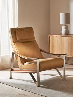 John Lewis Tilt High Back Leather Armchair, Dark/Metallic Leg, Saddle Brown Leather - view 2, Saddle Brown Leather