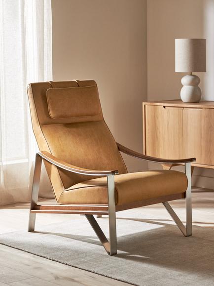 John Lewis Tilt High Back Leather Armchair, Dark/Metallic Leg, Saddle Brown Leather - view 2, Saddle Brown Leather