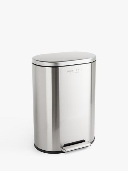 John Lewis Oval Pedal Bin, Brushed Stainless Steel, 50L, Stainless Steel