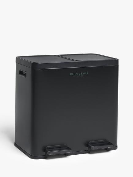 John Lewis 2 Section Recycling Bin, with Handles, 40L, Black