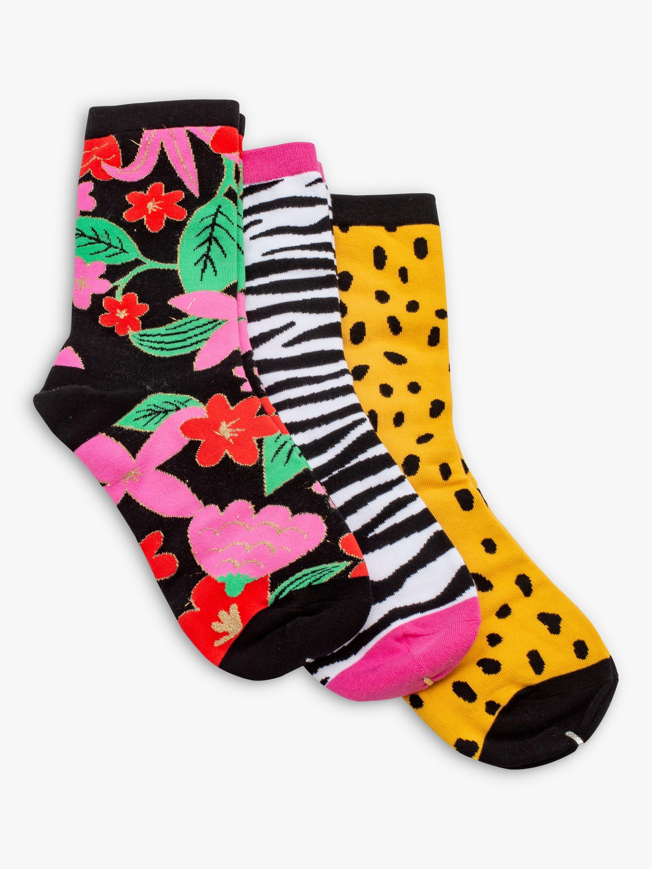Tache Crafts Patterned Ankle Socks, Set of 3, Multi, One Size