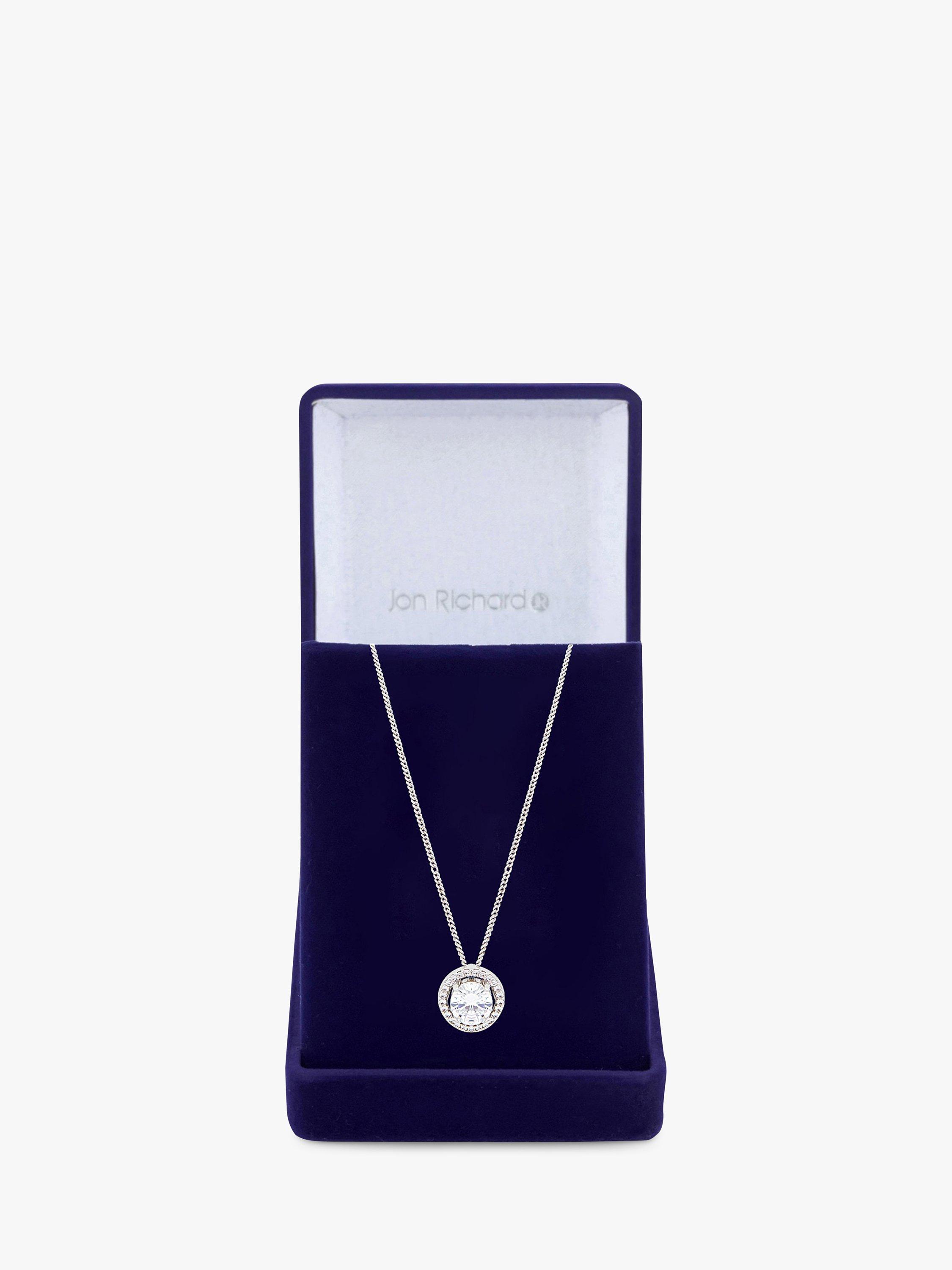 Product image 1 of 2, which shows Jon Richard Rhodium Plated Cubic Zirconia Halo Pendant Necklace, Silver
