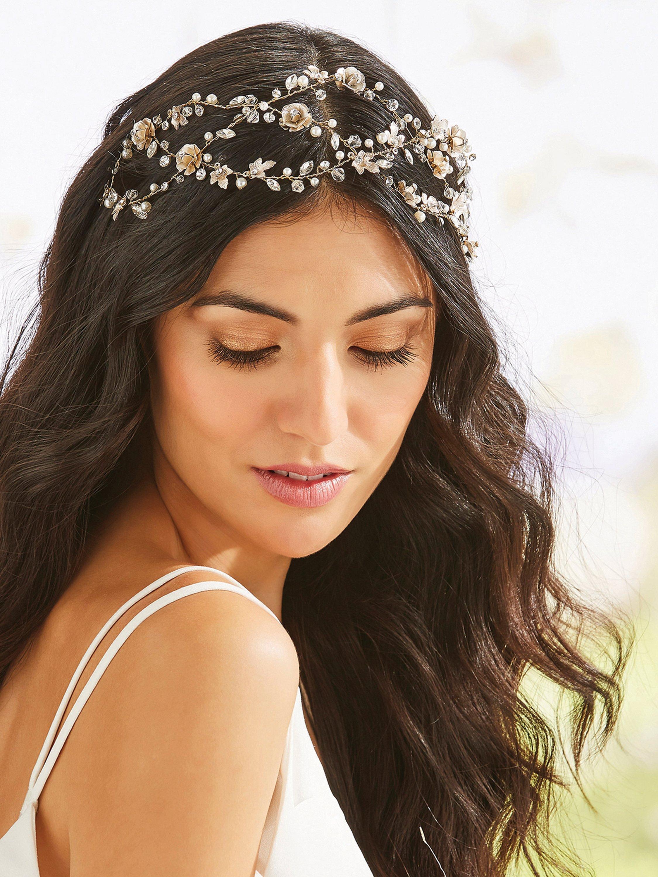 Product image 2 of 2, which shows Jon Richard Sienna Floral Hair Vine, Gold