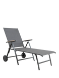 KETTLER Surf Active Folding Adjustable Sun Lounger with Teak Wood Armrests, Grey