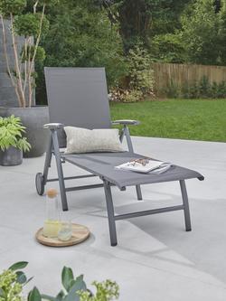 KETTLER Surf Active Folding Adjustable Sun Lounger with Teak Wood Armrests, Grey - view 2, Grey