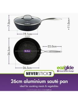 Eaziglide Neverstick2 Aluminium Non-Stick Saute Pan, 26cm - view 2, Black