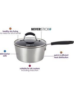 Eaziglide Neverstick+ Aluminium Non-Stick Pan Set, 5 Piece - view 2, Silver