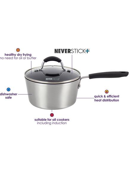 Eaziglide Neverstick+ Aluminium Non-Stick Pan Set, 5 Piece - view 2, Silver