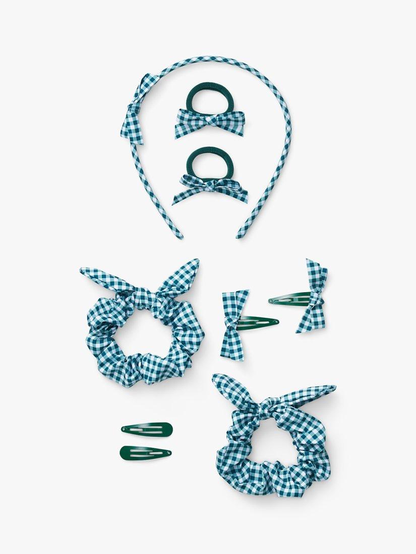 Small Stuff Kids' Gingham Hair Accessory Bundle, Emerald Green