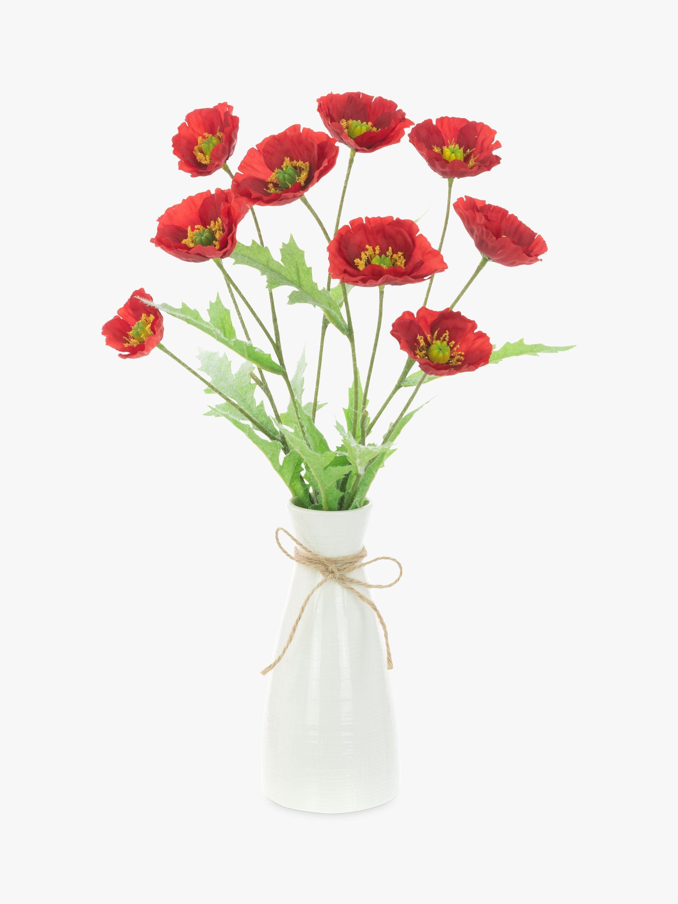 Floralsilk Artifical Poppy Flowers in Ceramic Ripple Vase, Red