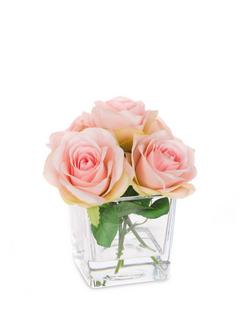 Floralsilk Artificial Rose in Cube Vase, Pink