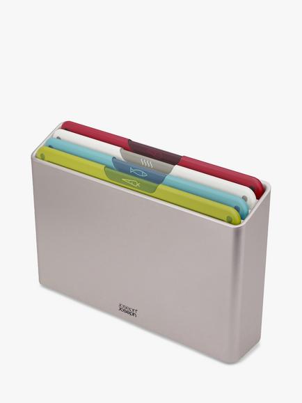 Joseph Joseph Folio Icon Regular Chopping Boards & Storage Case, Set of 4, Silver/Multi, Silver/Multi