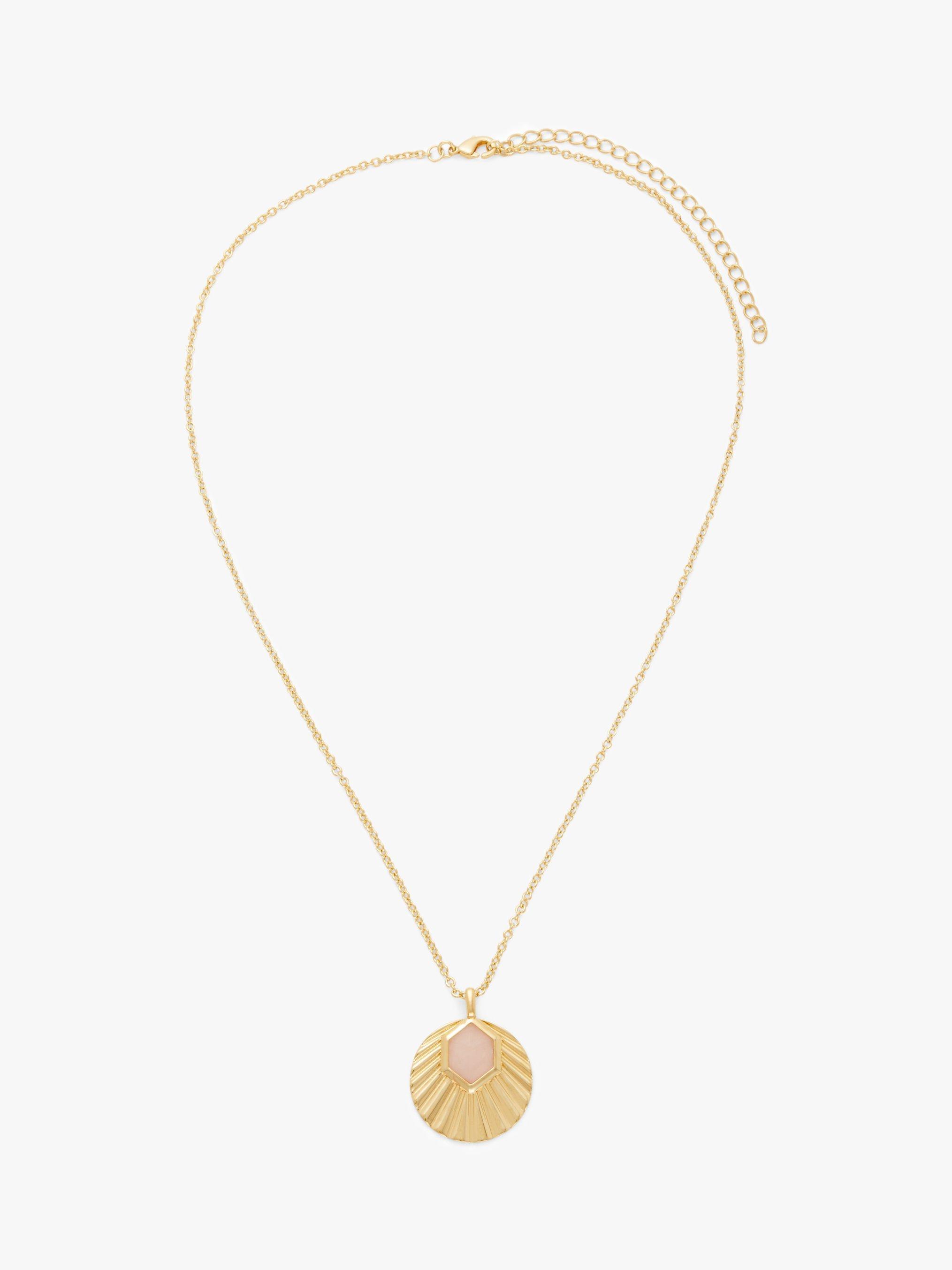 John Lewis Gemstones Gold Plated Hexagon Stone Pendant Necklace, Gold/Rose Quartz