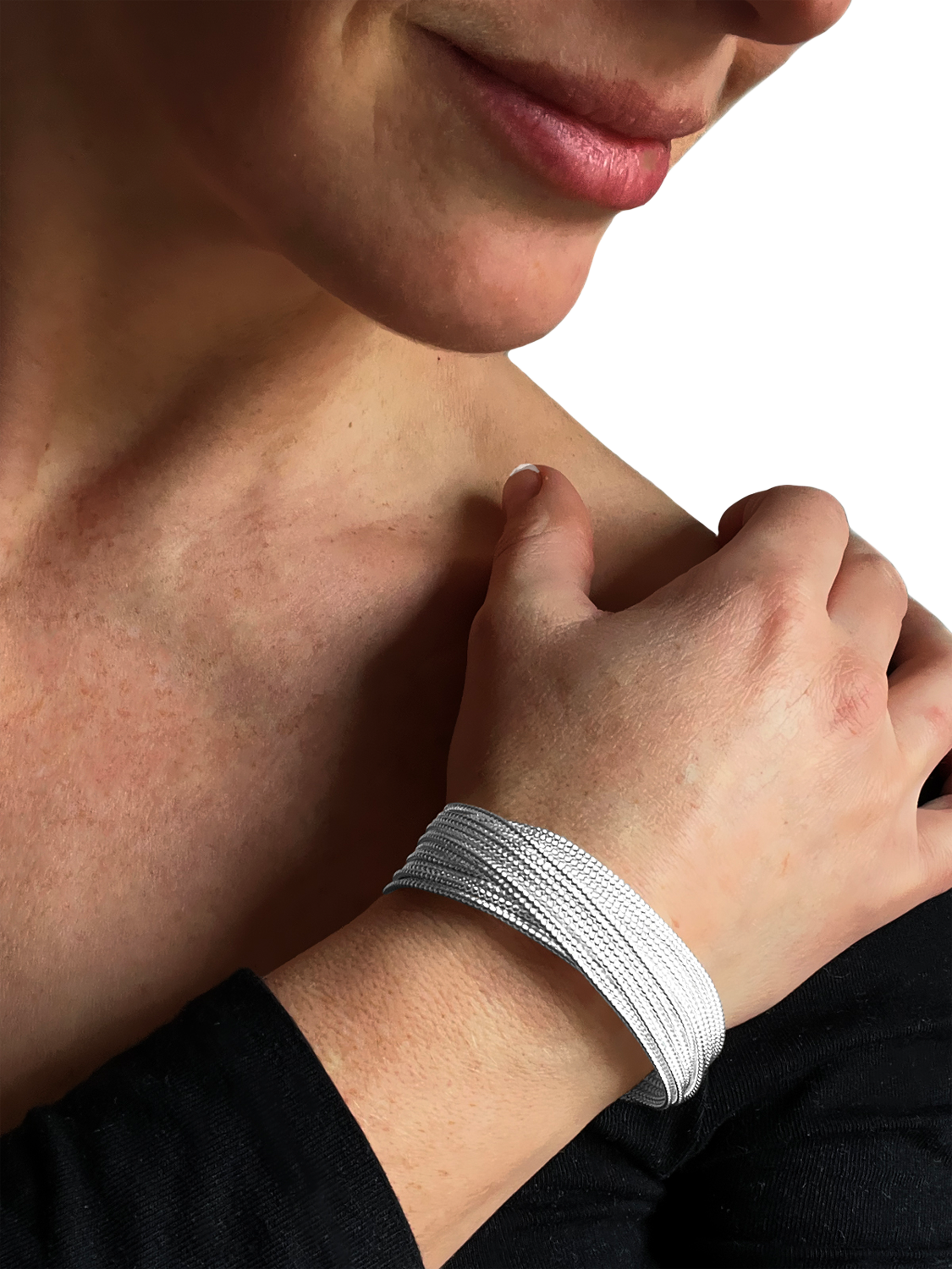 Product image 3 of 6, which shows Nina B Overlapping Cuff Bangle, Silver