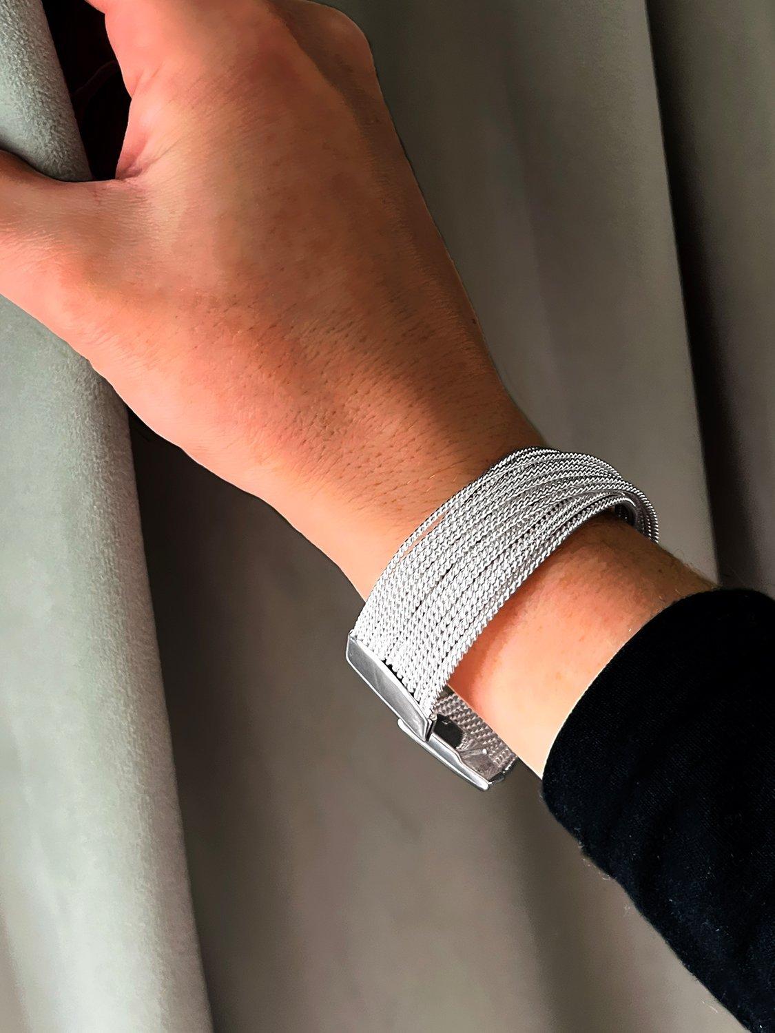 Product image 4 of 6, which shows Nina B Overlapping Cuff Bangle, Silver