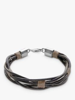 Nina B Men's Sterling Silver & Leather Bracelet, Silver/Multi, Silver/Multi