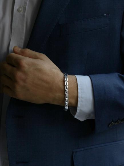 Nina B Men's Sterling Silver Foxtail Bracelet, Silver - view 2, Silver