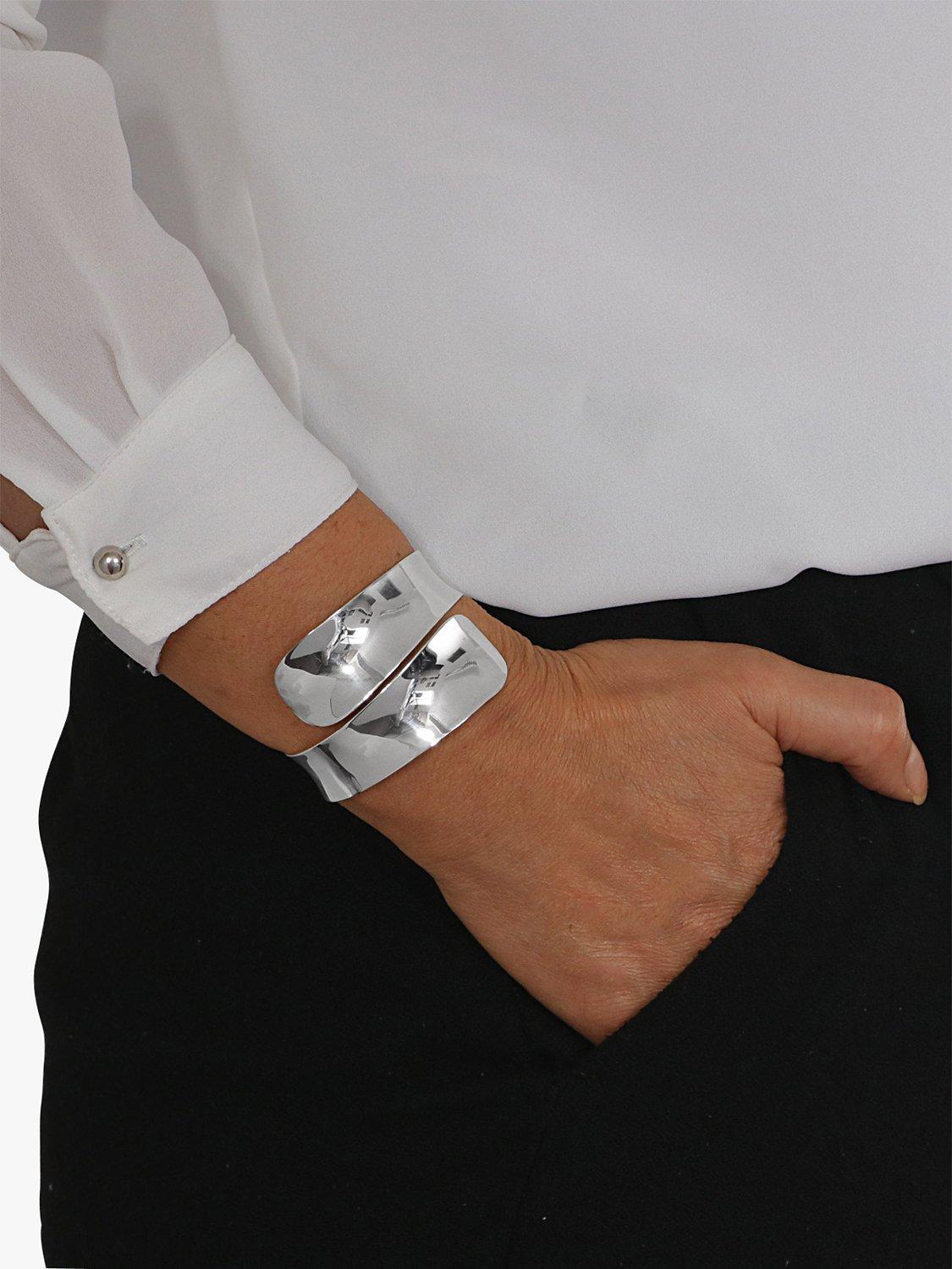 Product image 2 of 4, which shows Nina B Polished Overlapping Concave Cuff, Silver