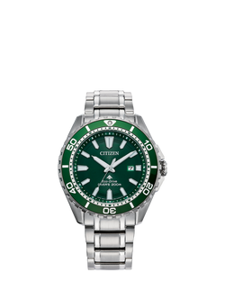 Citizen BN0199-53X Men's Promaster Eco-Drive Date Diving Bracelet Strap Watch, Silver/Green, Silver/Green