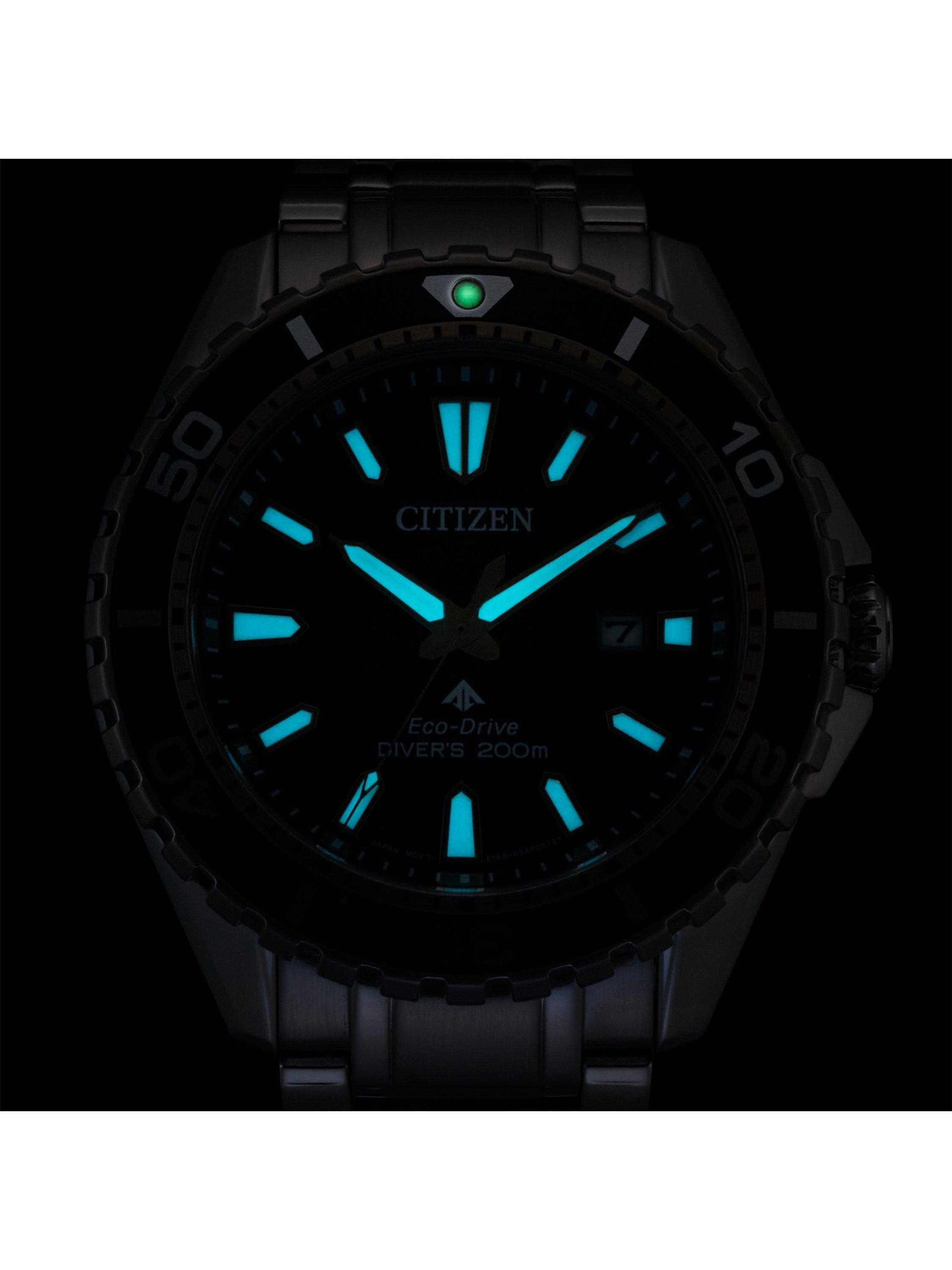 Product image 8 of 8, which shows Citizen BN0199-53X Men's Promaster Eco-Drive Date Diving Bracelet Strap Watch, Silver/Green