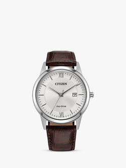 Citizen Men's Eco-Drive Date Leather Strap Watch, Brown