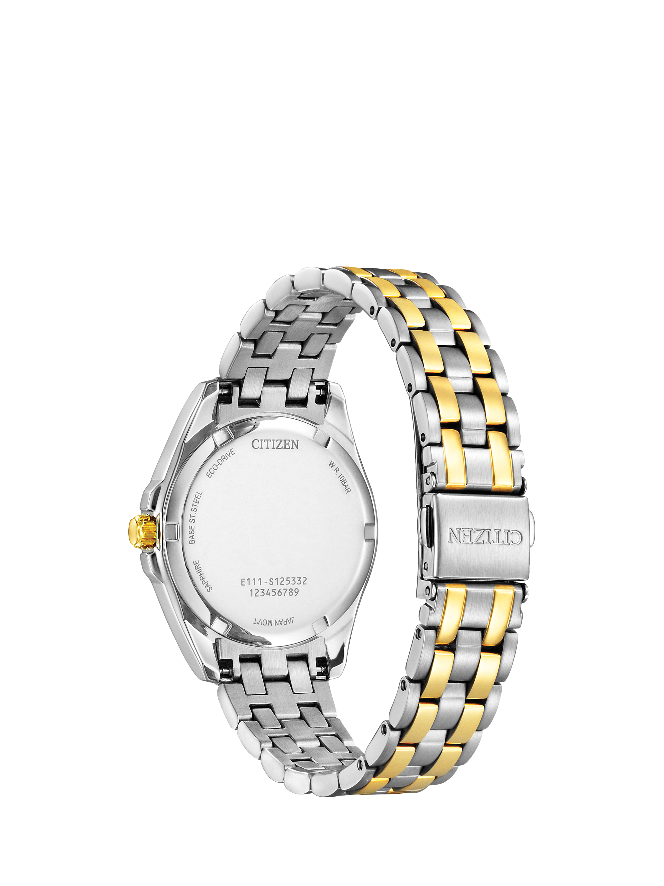 Product image 2 of 3, which shows Citizen EO1224-54D Women's Two-Tone Eco-Drive Date Bracelet Strap Watch, Silver/Gold