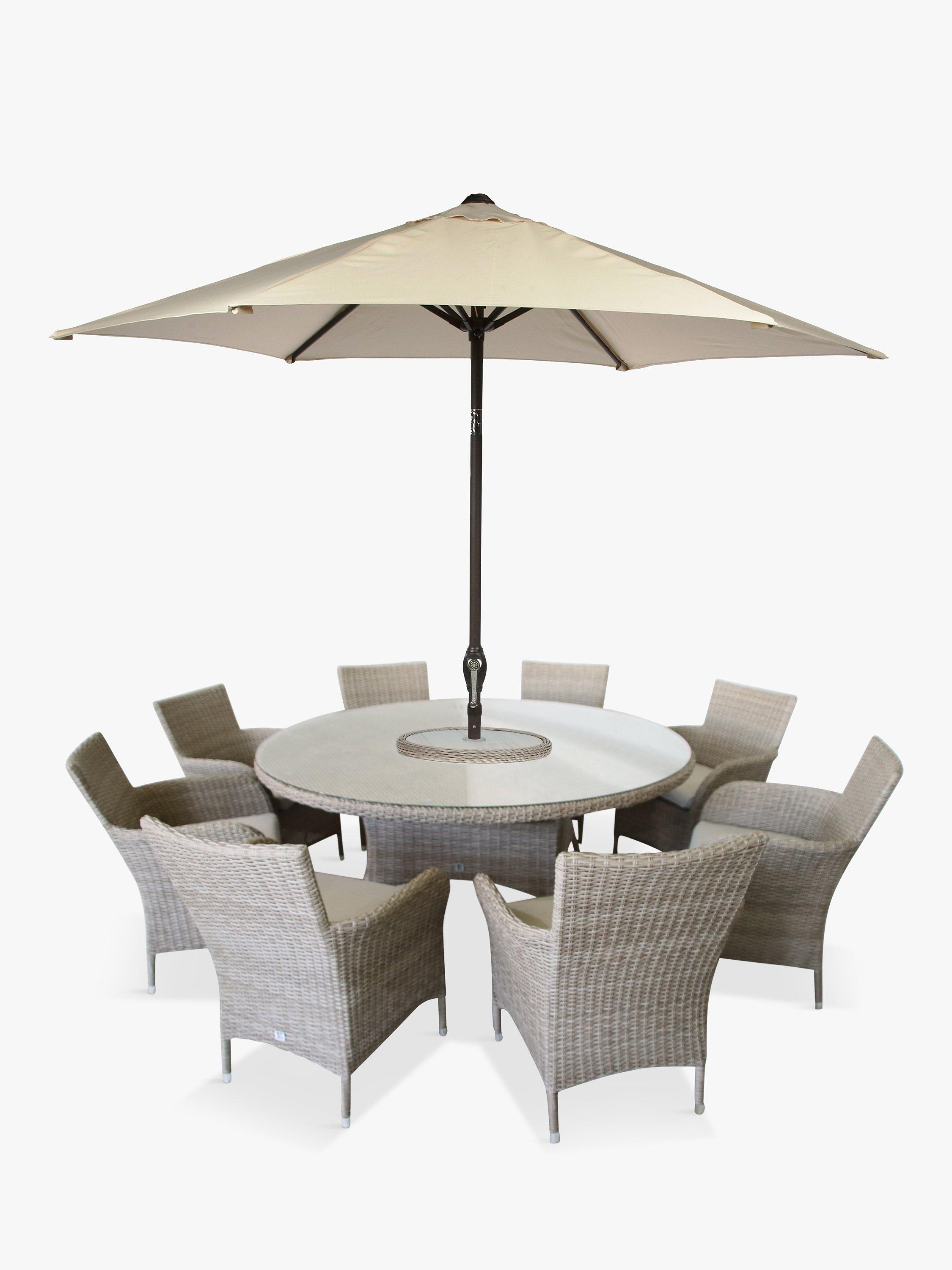 LG Outdoor Monaco 8-Seater Garden Round Dining Table & Chairs Set with Parasol, Sand