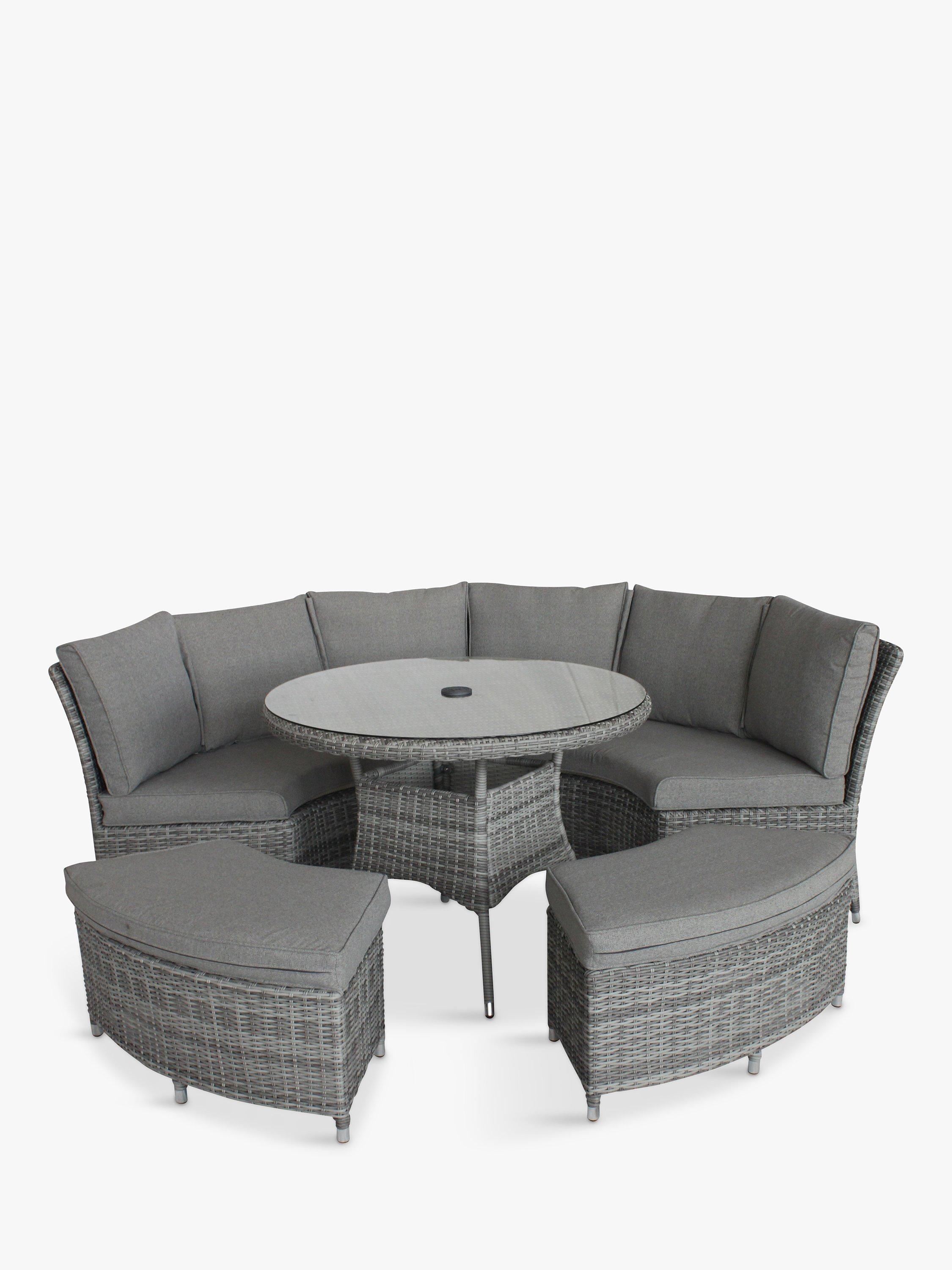 LG Outdoor Monaco Curved 8-Seat Round Garden Dining Table & Chairs Set, Stone