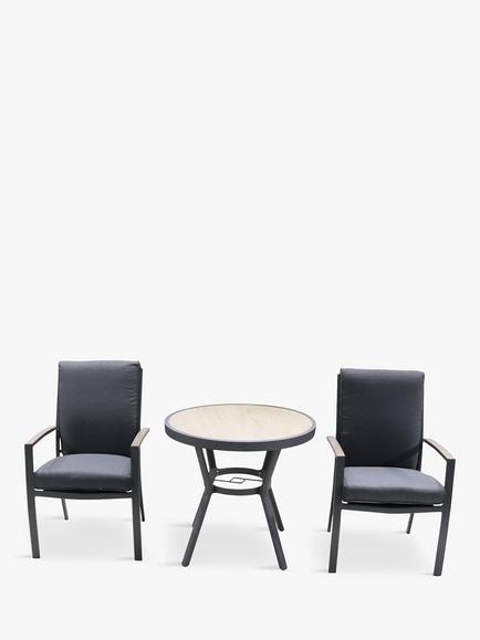 LG Outdoor Monza 2-Seater Garden Bistro Table & Chairs Set, Grey, Grey
