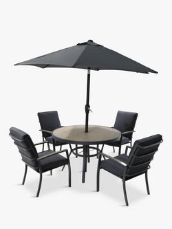 LG Outdoor Monza 4-Seater Garden Round Dining Table & Chairs Set, Grey, Grey