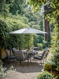 LG Outdoor Monza 6-Seater Garden Oval Dining Table & Chairs Set with Parasol, Grey - view 2, Grey